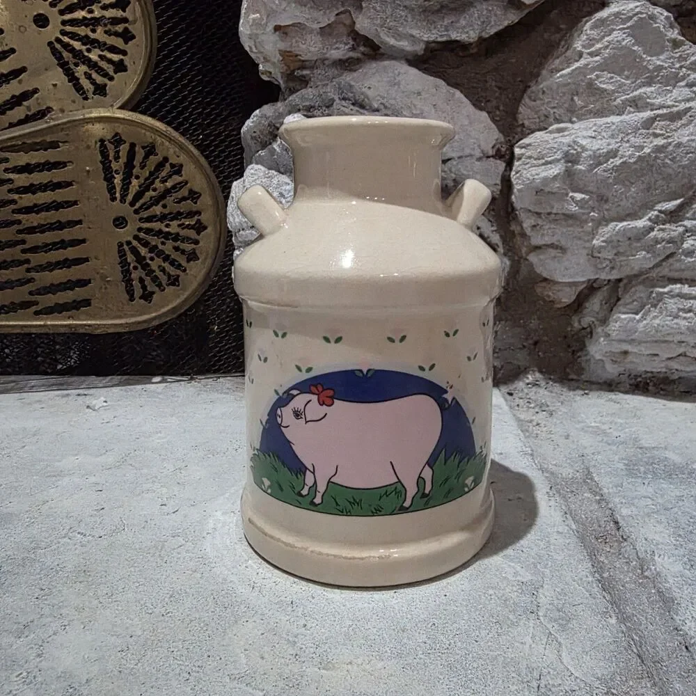 Vintage Milk Cottagecore Ceramic Milk Vase Utensils Holder Pink Pig Kitchen